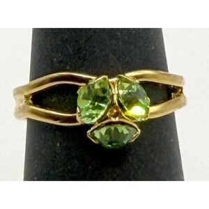 Gold Tone Green Rhinestone Ring Petite Pinky Girls Size 4.5-4.75 New Gift Ready